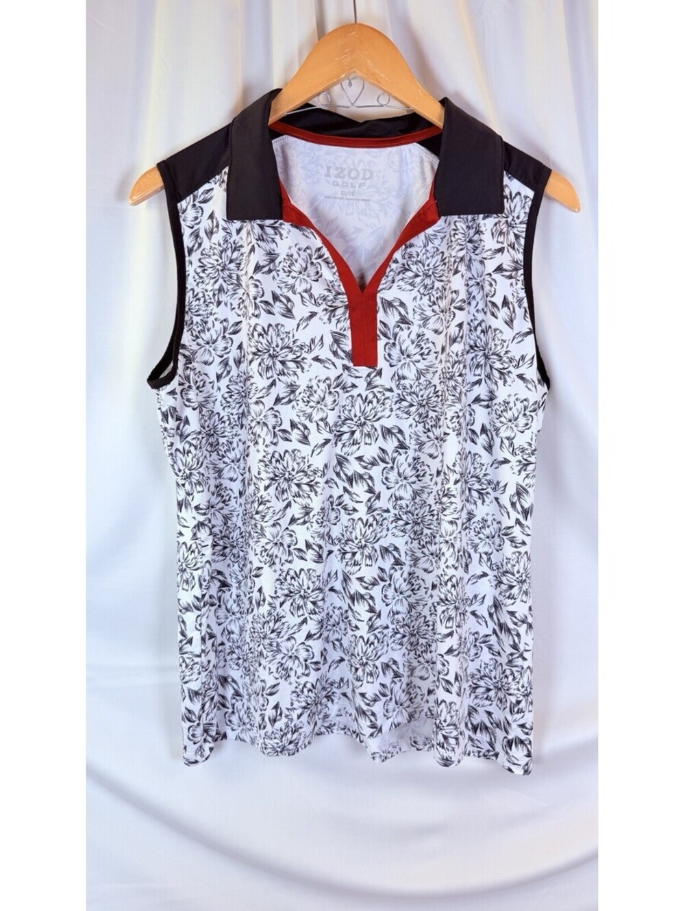 Izod Women's Sleeveless Golf Performance Polo White/ Black Polyester Blend XL